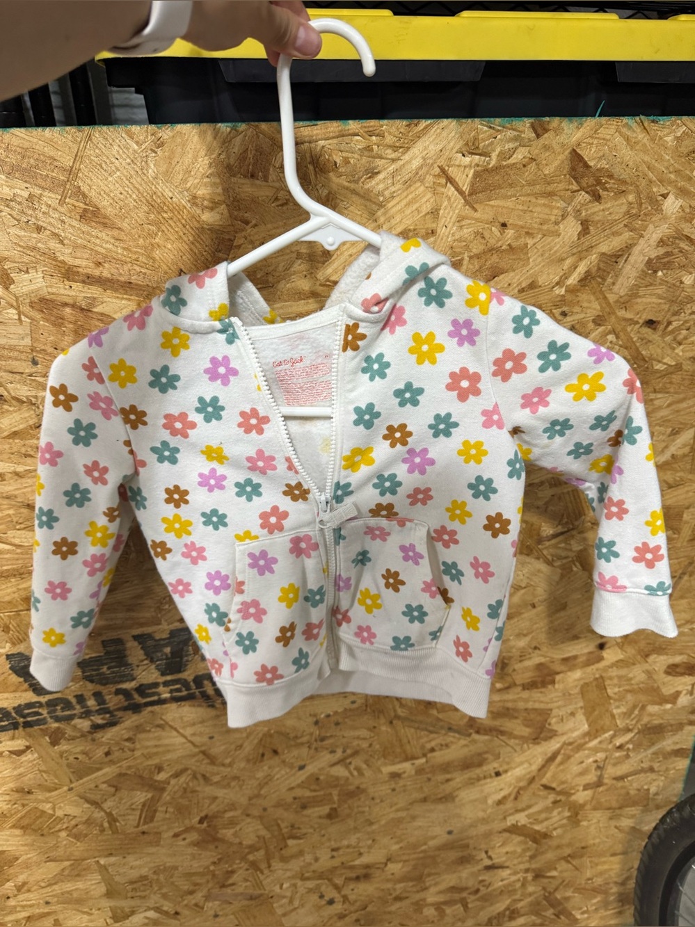 Cat & Jack White Hooded Zip Sweatshirt with Multicolor Flower Print